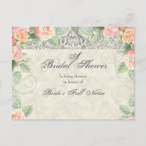 English Rose & Silver Bridal Shower Invitation postcard