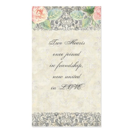 English Rose & Silver Wedding Favor Gift Tags Business Card (back side)