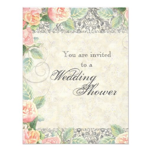 English Rose & Silver Wedding or Bridal Shower Personalized Invites