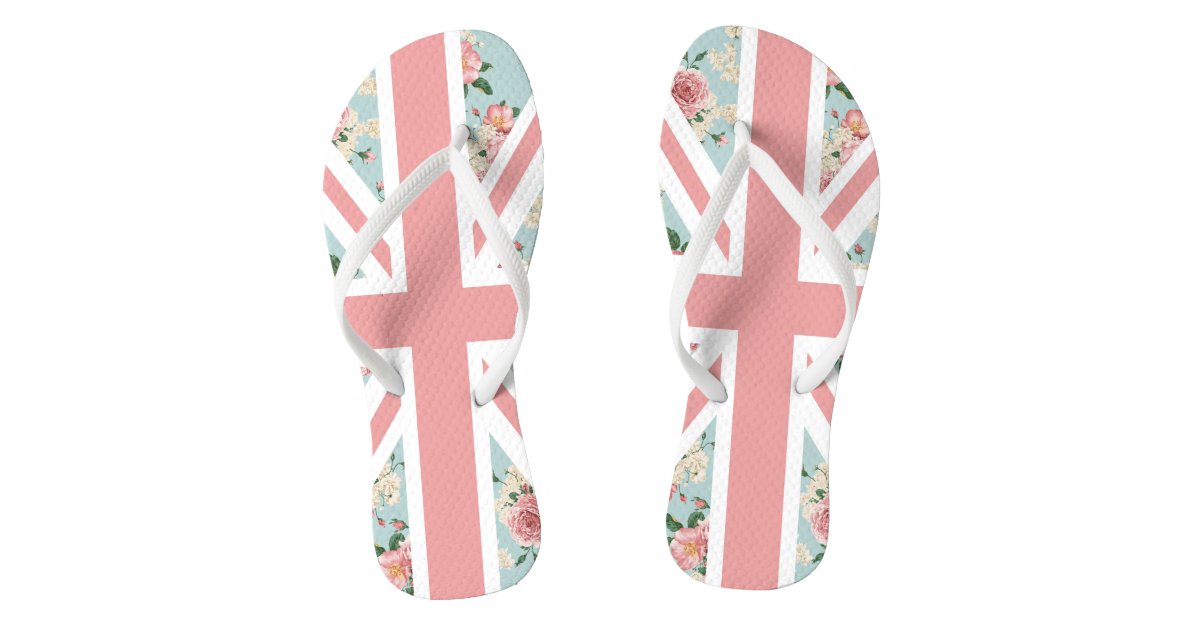 English Roses Union Jack Floral Pattern Flip Flops Zazzle