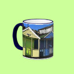 English seaside beach huts photo blue mug mugs