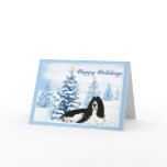 English Springer Spaniel Christmas Card Blue Tree
