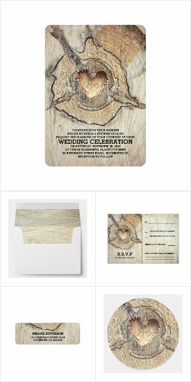 Engraved Wood Heart Tree Rustic Wedding Set