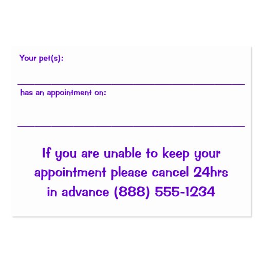Enhanced Grooming Appointment And Business Card (back side)