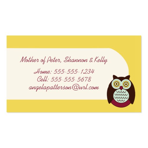 Enjoying the Sunshine Mommy Calling Cards Business Card Templates (back side)