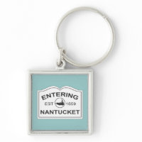 Entering Nantucket Keepsake Sign White &amp; Teal Key Chain