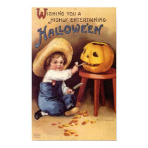 Entertaining Halloween Boy Carving Pumpkin posters
