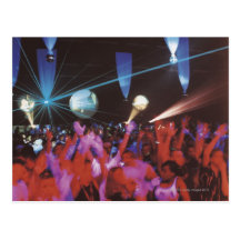 Enthusiastic crowd dancing postcards