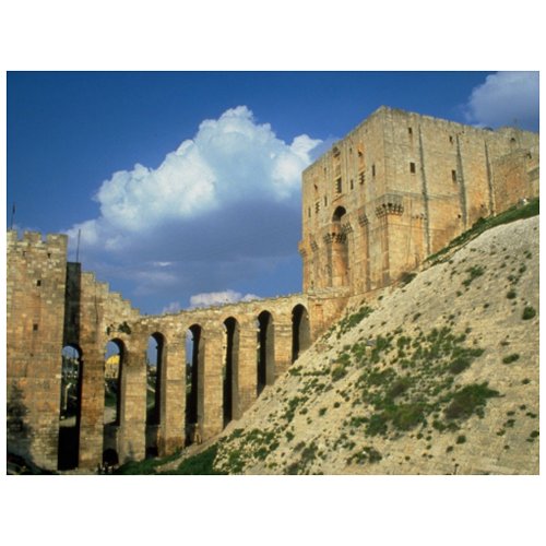 Entrance bridge and moat, The Citadel, Aleppo, Syr postcard