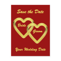 Entwined Gold Hearts Bride and Groom postcards