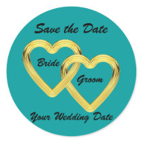 Entwined Gold Hearts Bride and Groom stickers