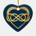 Entwined Hearts Double Infinity - Gold on Blue Ornament