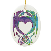 Entwined in love dragons oval ceramic ornament ornaments