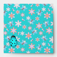 Envelope Colorful Beetles Flowers