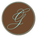Envelope Seal Chocolate And Blue Monogram Wedding stickers