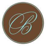 Envelope Seal Chocolate And Blue Monogram Wedding Round Stickers