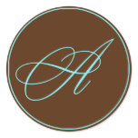 Envelope Seal Chocolate And Blue Monogram Wedding Round Stickers