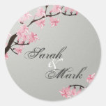Envelope Seal Slate Grey & Pink Cherry Blossoms Stickers