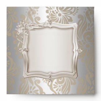 Envelope Square Elegant Damask Sepia Silver