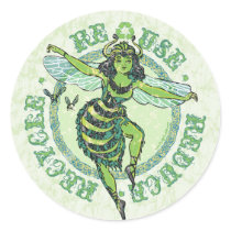 Enviro Green Bee Earth Day Gear Round Stickers