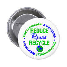 Environment Reduce Reuse Recycle Pinback Buttons