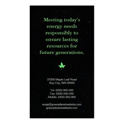 Environmental Business Card (back side)
