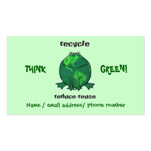 Environmental Green Recycle Frog  Business Card (back side)