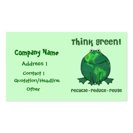 Environmental Green Recycle Frog  Business Card