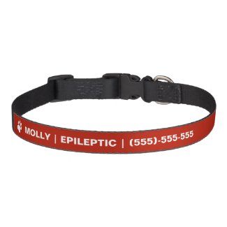 Epileptic Text And White Paw With Custom Info Dog Collar