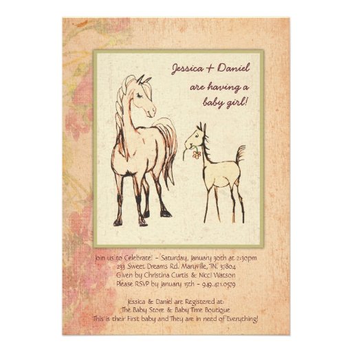 Equestrian Mare and Foal Baby Shower Invitation
