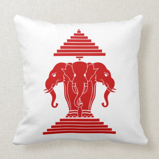 Erawan Three Headed Elephant Lao / Laos Flag Pillow