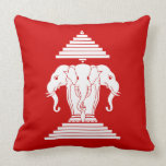 Erawan Three Headed Elephant Lao / Laos Flag Throw Pillow