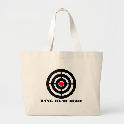 Ergonomic Stress Relief: Bang Head Here Tote Bag by disgruntled_genius