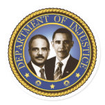 Eric Holder and the Department of Injustice Round Stickers