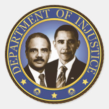 Eric Holder and the Department of Injustice Round Stickers
