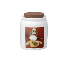 Ernie the Sock Monkey Ceramic Cookie Jar Candy Jars