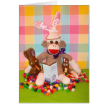 Ernie the Sock Monkey Choco Bunnies Easter Card