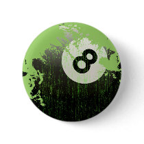 ERODED AND AGED 8 BALL PINBACK BUTTONS