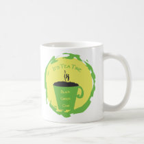 Es taza verde y amarilla del tiempo del té tazas