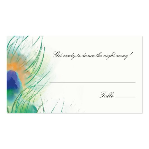 Escort/Seating Card Watercolor Peacock Feather Business Cards (front side)