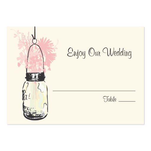Escort Seating Card Wild Flowers & Mason Jar Business Card Template (front side)