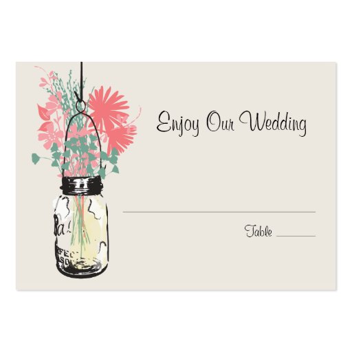 Escort Seating Card Wild Flowers & Mason Jar Business Cards (front side)