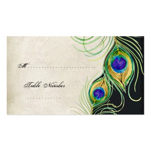 Escort Table Cards - Peacock Feathers Wedding Set Business Card Templates (back side)