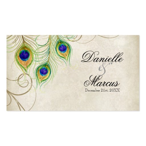 Escort Table Cards - Peacock Feathers Wedding Set Business Card Templates (front side)