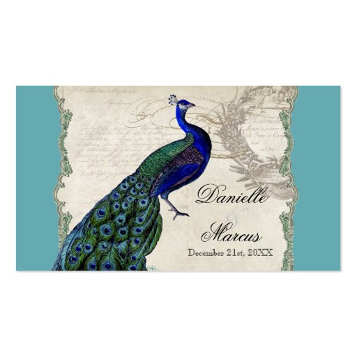 Escort Table Cards - Vintage Peacock 5 Business Card (front side)