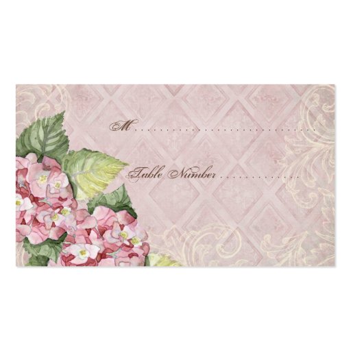 Escort Table Number Cards - Pink Hydrangea Swirl Business Cards (front side)