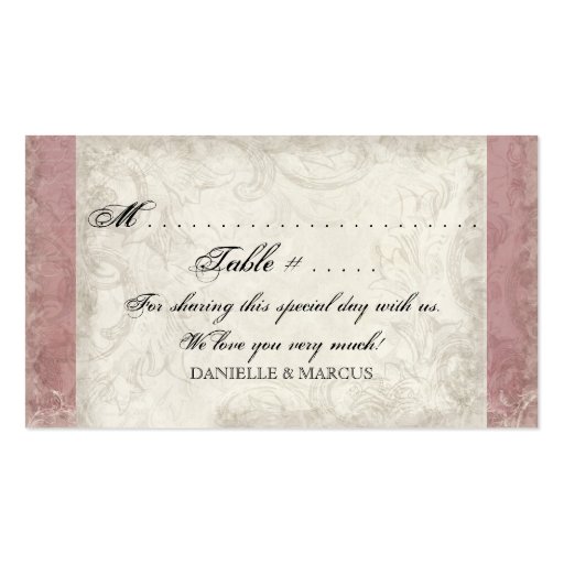 Escort Table Seating Key to my Heart, Doves Swirl Business Cards (back side)