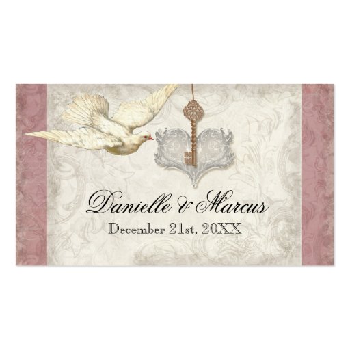 Escort Table Seating Key to my Heart, Doves Swirl Business Cards (front side)