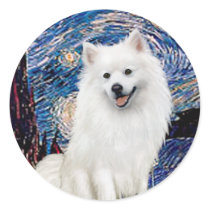 Eskimo Spitz 1 - Starry Night (Vert) stickers by masterpiecedogs Eskimo Spitz 1 - Starry Night (Vert) stickers