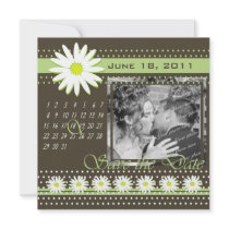 Espresso Daisy/ Green Save the Date Invites
